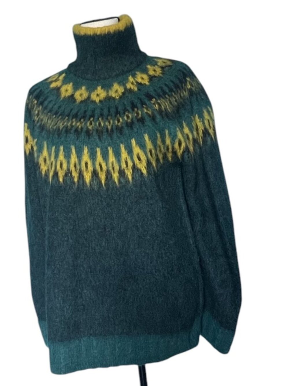 H&M Women’s Fair Isle Alpaca Wool-Blend Turtleneck Sweater Teal Size 12